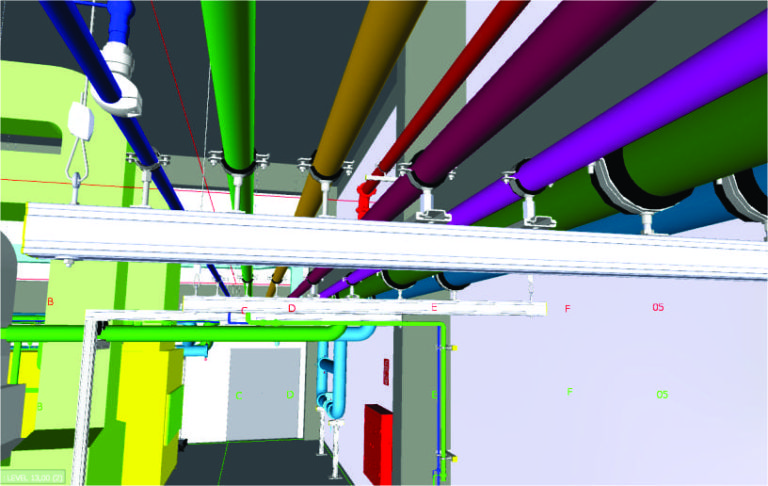 imagem 3D CAD BIM sala-de-maquinas-Tech-Room-tubulacao-de-agua-gelada